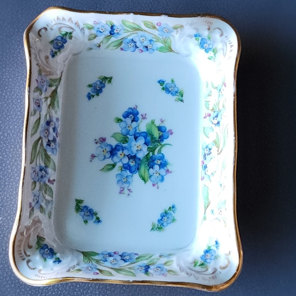 Schumann Arzberg Bavaria Forget Me Not Floral Trinket Dish Gold Trim Germany